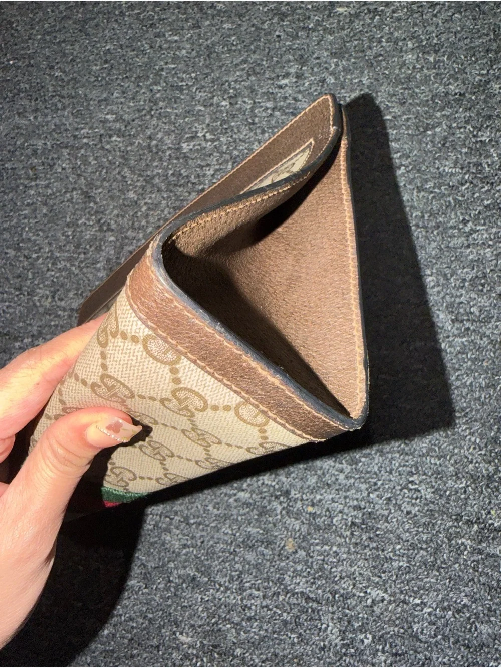 Gucci GG Supreme Web Stripe Clutch in Brown/Tan